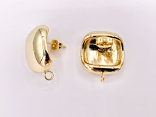 Load image into Gallery viewer, Shiny Puffy Square Earring Findings Component with Loop in 18K Gold plated Copper 4 PAIRS
