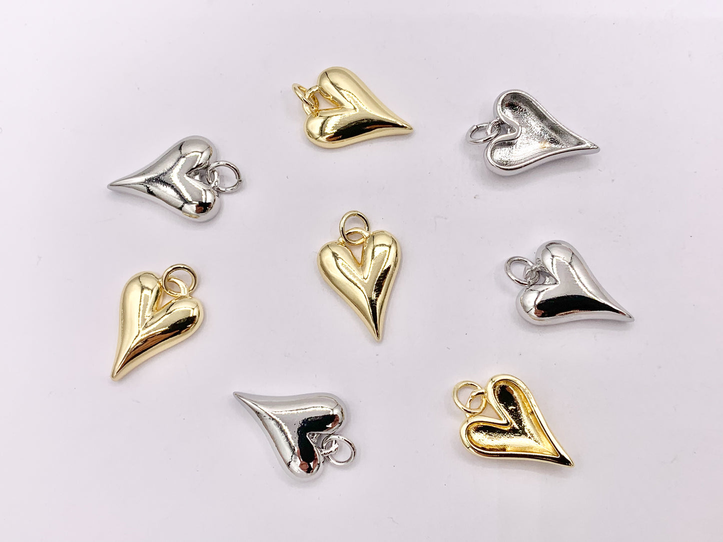 Cute One Sided Puffy Heart Charms Pendants in 18K Gold/Silver plated Copper 10 PCS