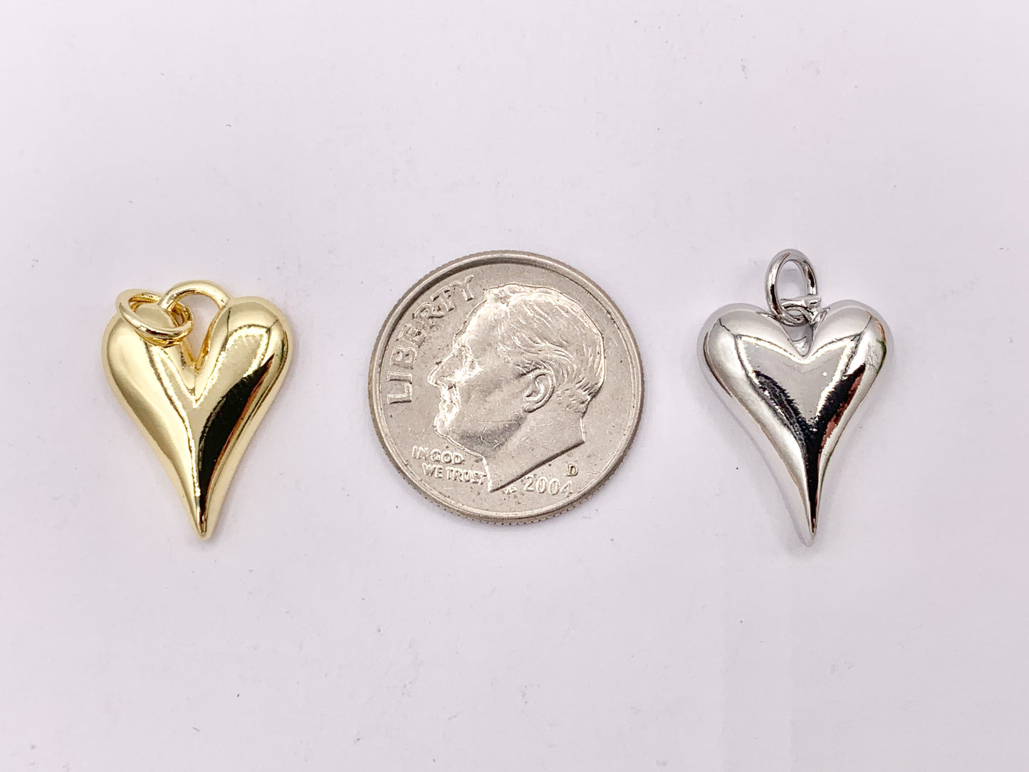 Cute One Sided Puffy Heart Charms Pendants in 18K Gold/Silver plated Copper 10 PCS