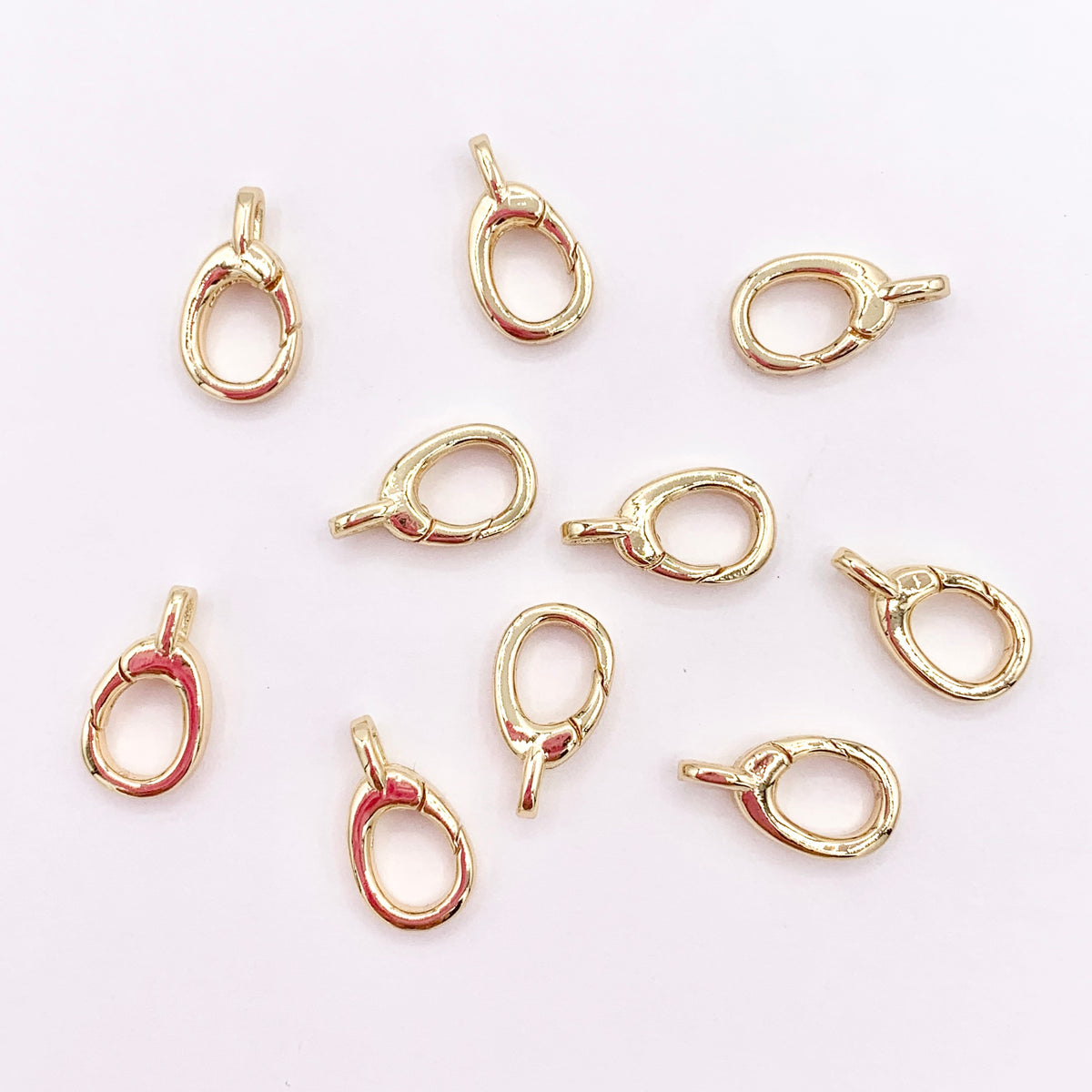 Dainty Minimalist Oval Snap On Clasps in Real Gold Plated Over Brass 10PCS