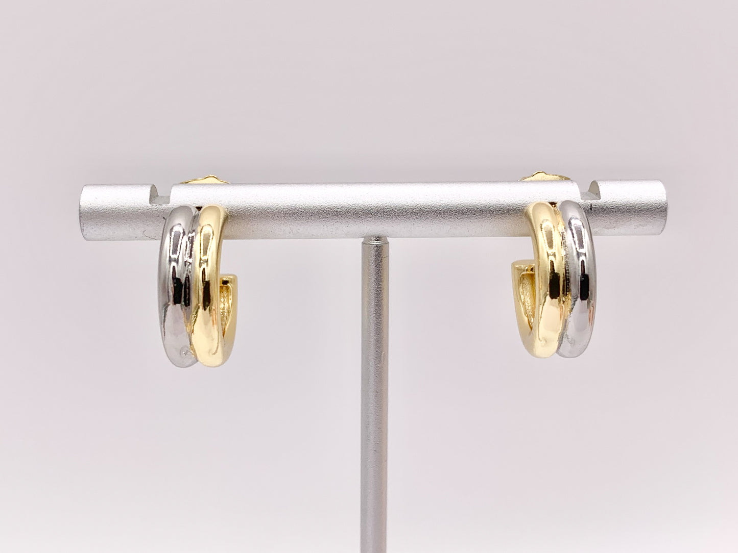 2 Tone Minimalist Earring Hoops in 18K Gold/Silver Plated Over Brass 4 PAIRS