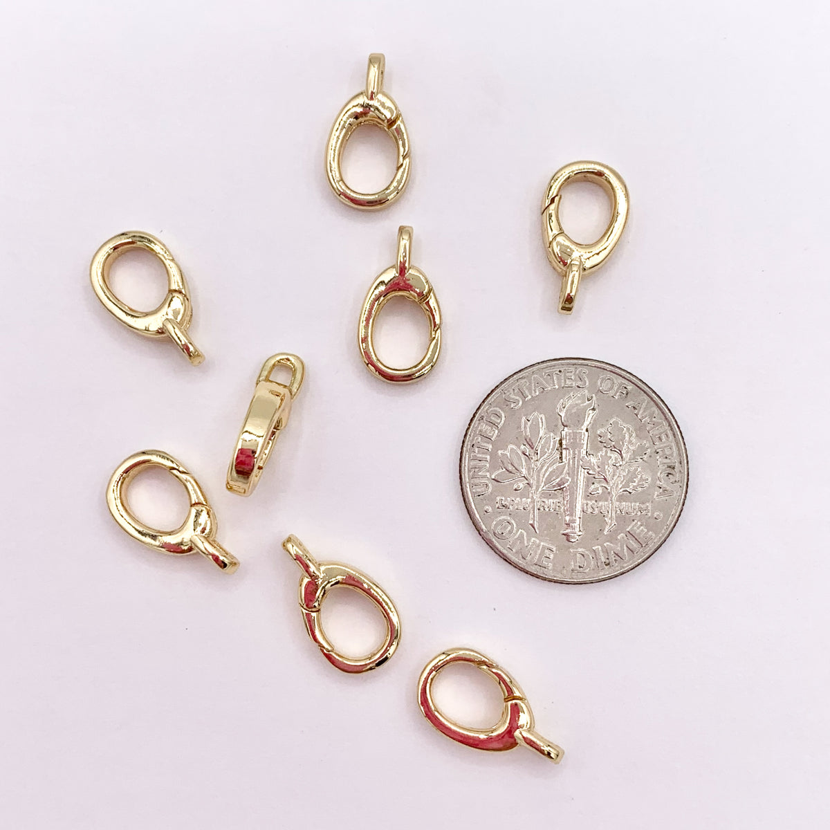 Dainty Minimalist Oval Snap On Clasps in Real Gold Plated Over Brass 10PCS