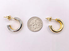 Load image into Gallery viewer, 2 Tone Minimalist Earring Hoops in 18K Gold/Silver Plated Over Brass 4 PAIRS
