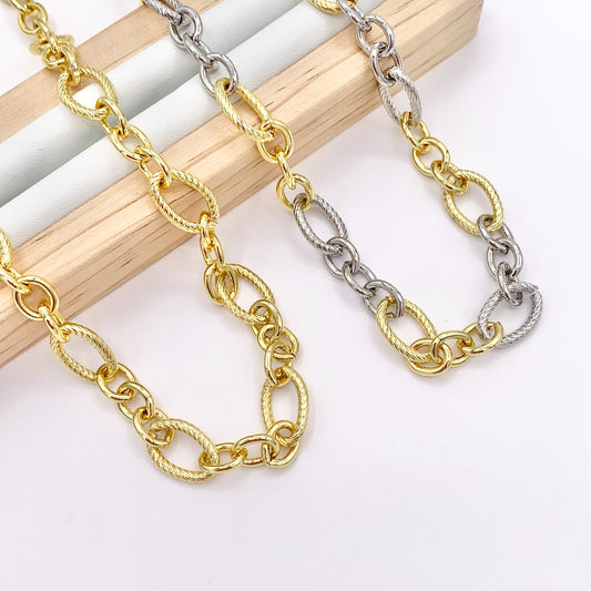 Oval Links Necklace Gold/Platinum Plated Copper Finished Necklace 17.5" with 2" Extension Link 3 PCS