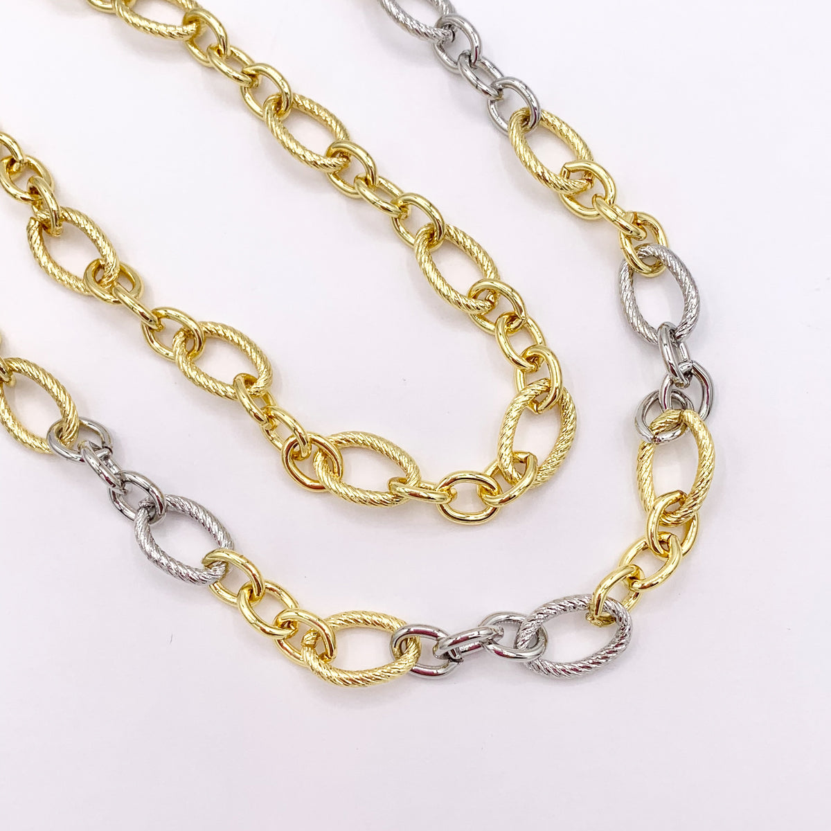 Oval Links Necklace Gold/Platinum Plated Copper Finished Necklace 17.5" with 2" Extension Link 3 PCS