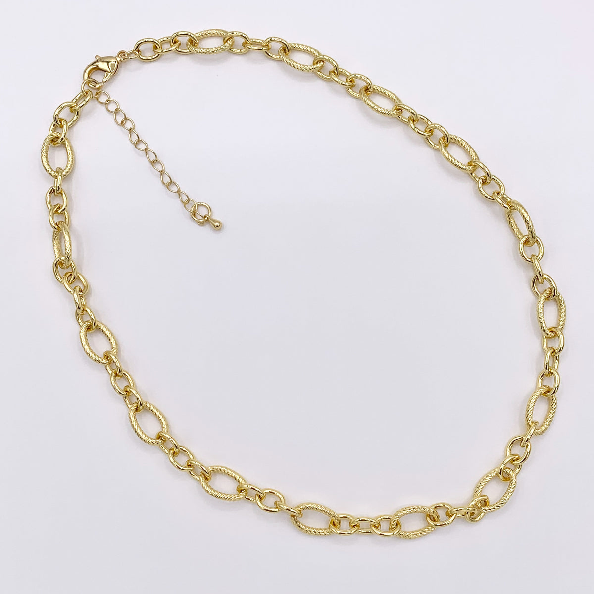 Oval Links Necklace Gold/Platinum Plated Copper Finished Necklace 17.5" with 2" Extension Link 3 PCS
