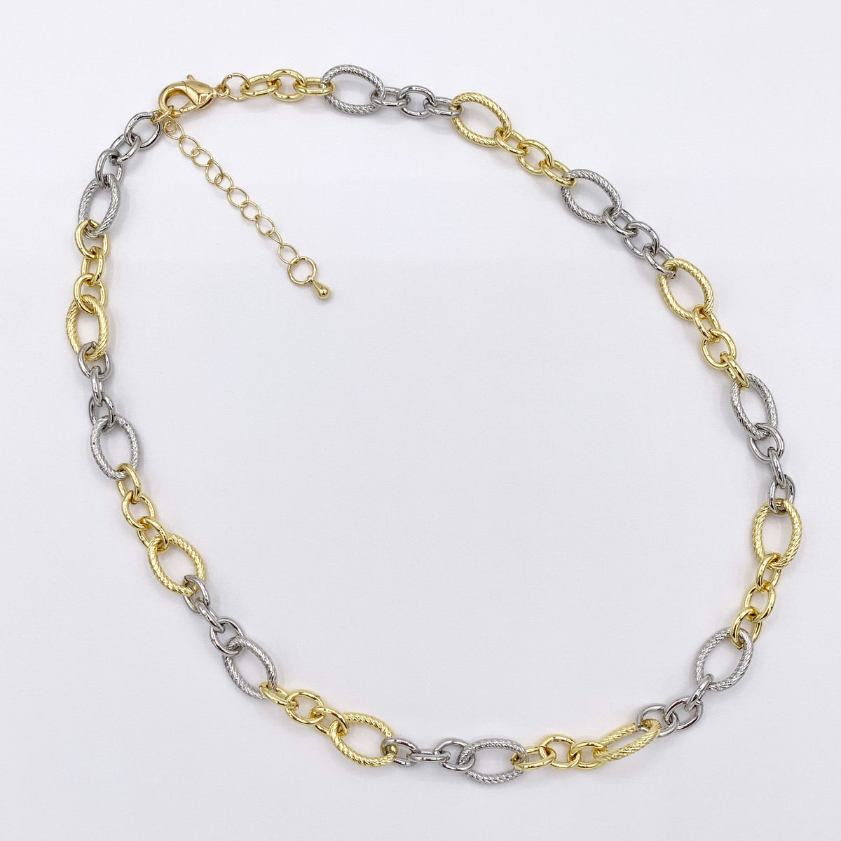 Oval Links Necklace Gold/Platinum Plated Copper Finished Necklace 17.5" with 2" Extension Link 3 PCS