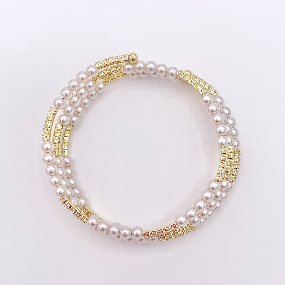 Luxury Stretch Flexible Rhinestone Faux Pearl Bracelet Cuffs in Real Gold 18K Plated Copper 3 PCS