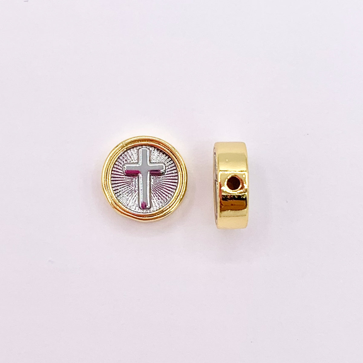 10mm 2 Tone Cross Spacer Beads Religious Rosary Findings in 18k Gold/Silver Plated Over Copper 10 PCS