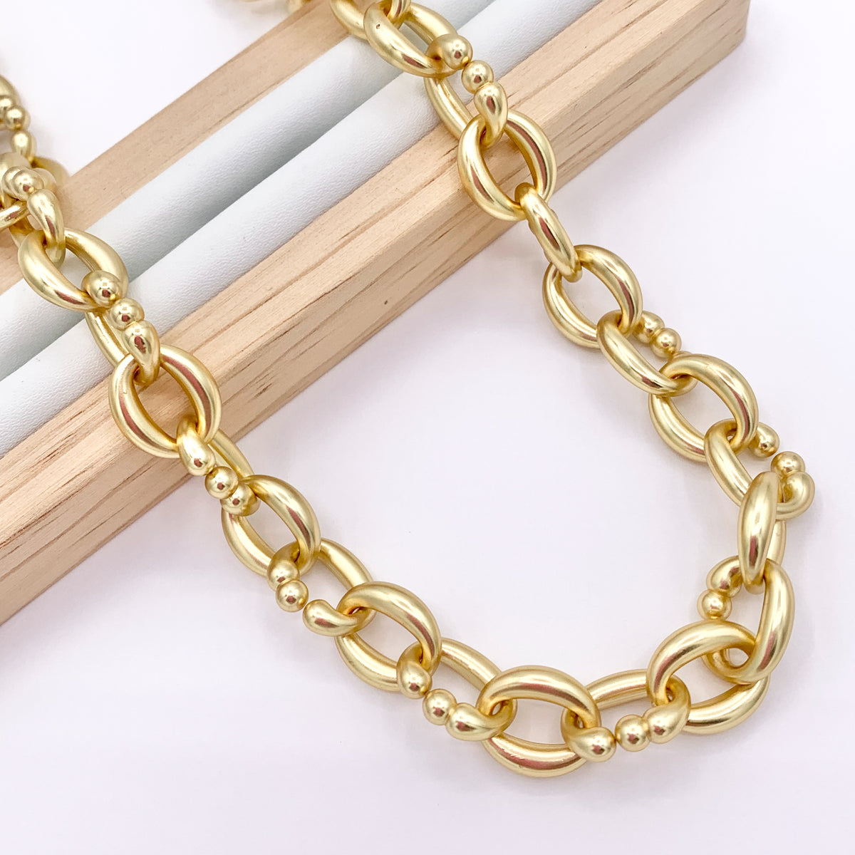 Matte Chunky Oval Link 18K Gold Plated Copper Finished Necklace 17" + 2" Extension Link 1 PC