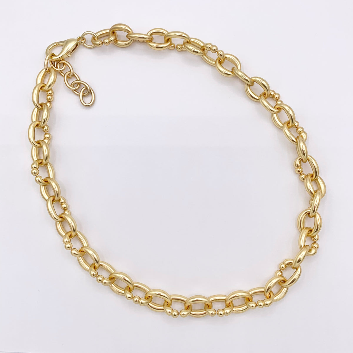 Matte Chunky Oval Link 18K Gold Plated Copper Finished Necklace 17" + 2" Extension Link 1 PC