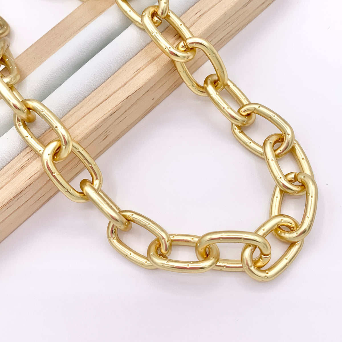 Matte Chunky Oval Link 18K Gold Plated Copper Finished Necklace 17" + 2" Extension Link 1 PC