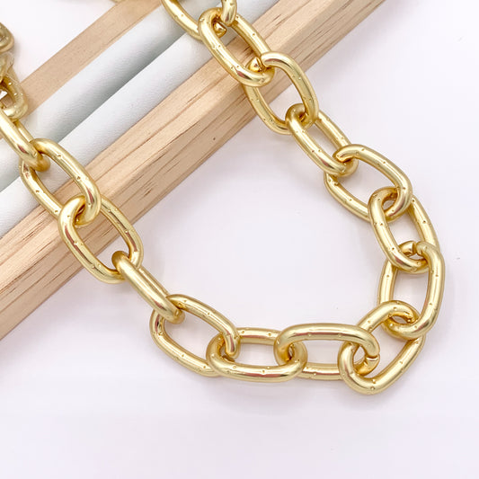 Matte Chunky Oval Link 18K Gold Plated Copper Finished Necklace 17" + 2" Extension Link 1 PC