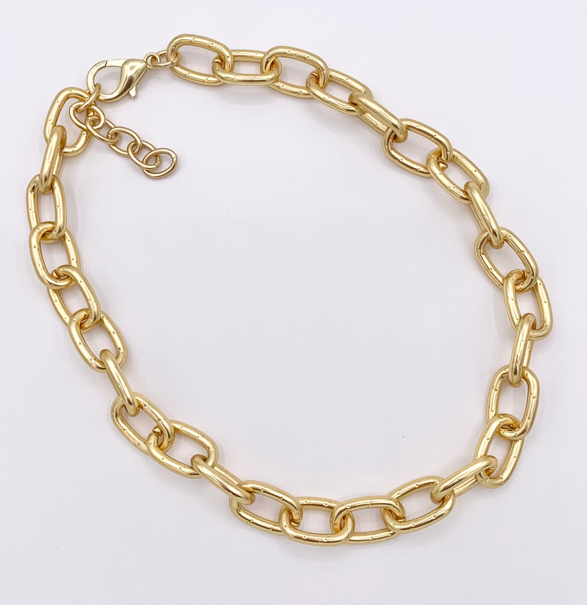 Matte Chunky Oval Link 18K Gold Plated Copper Finished Necklace 17" + 2" Extension Link 1 PC