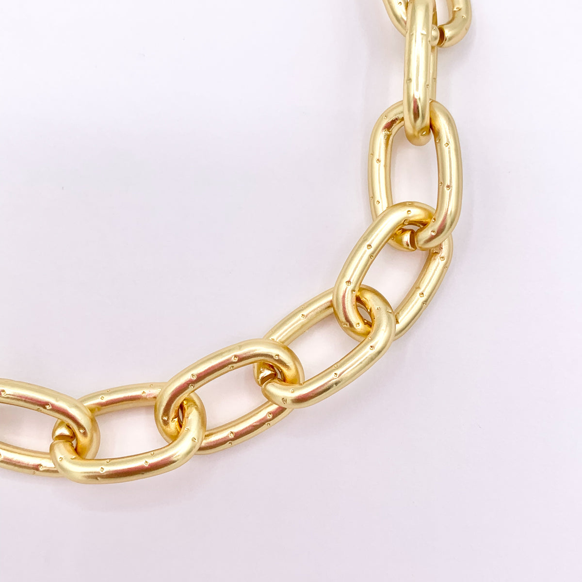 Matte Chunky Oval Link 18K Gold Plated Copper Finished Necklace 17" + 2" Extension Link 1 PC