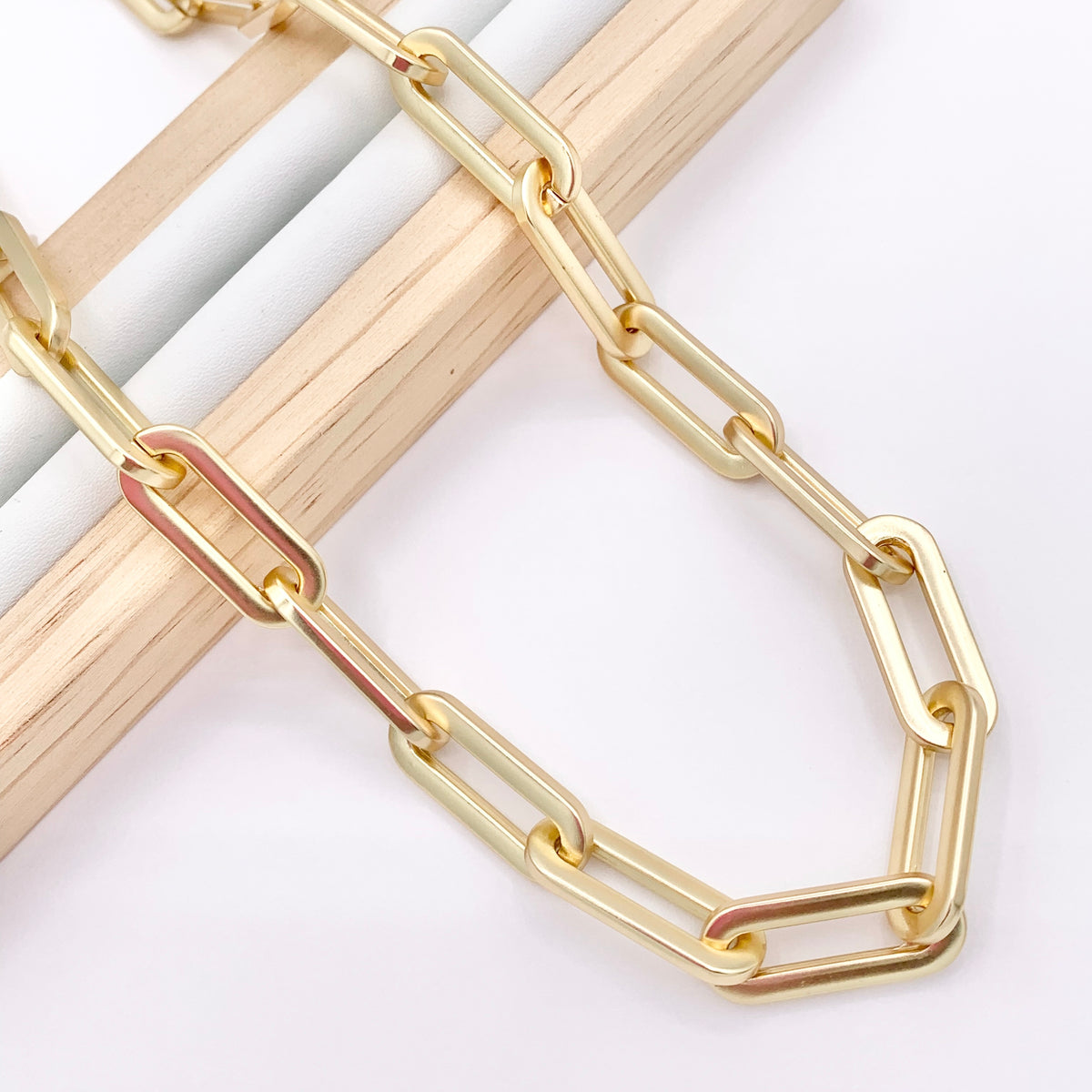 Matte Chunky Paperclip Link 18K Gold Plated Copper Finished Necklace 17.5" + 2" Extension Link 1 PC