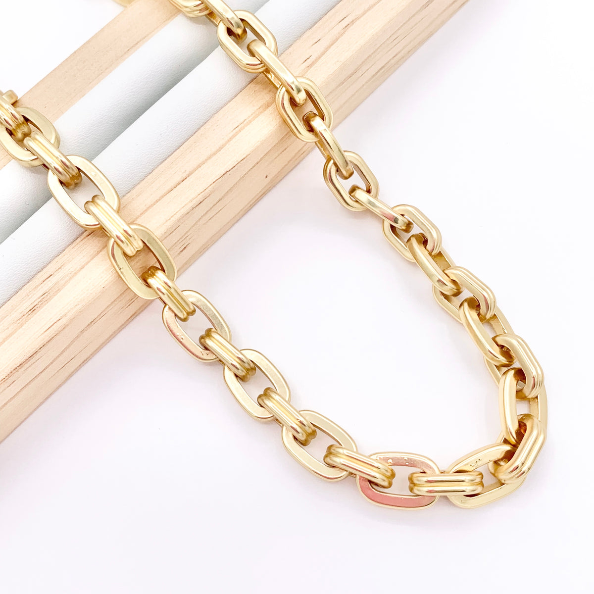 Matte Chunky Paperclip Link 18K Gold Plated Copper Finished Necklace 17" + 2" Extension Link 1 PC