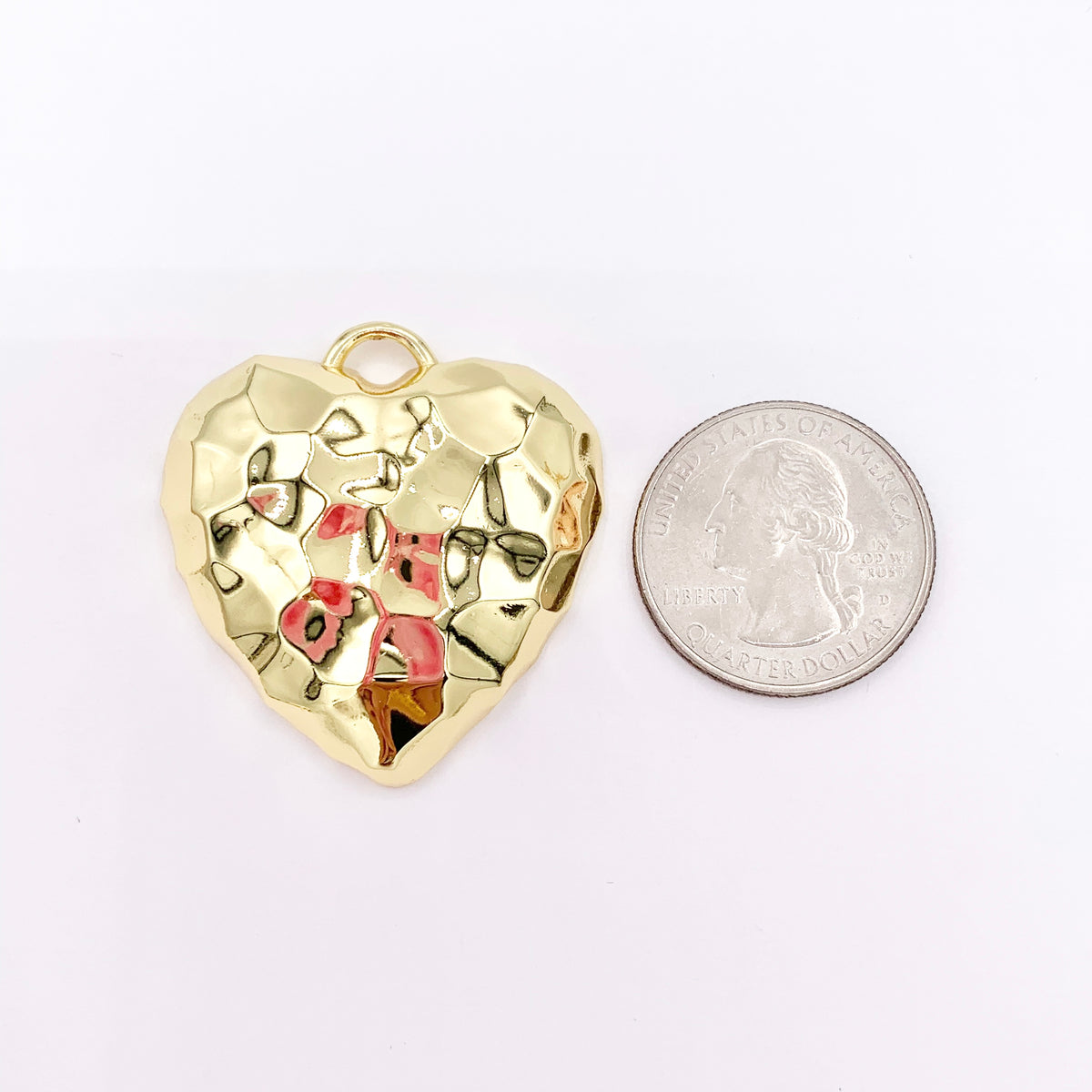 1.5" Large Heart Pendant in Real Gold Plated 18K Over Brass 5 PCS