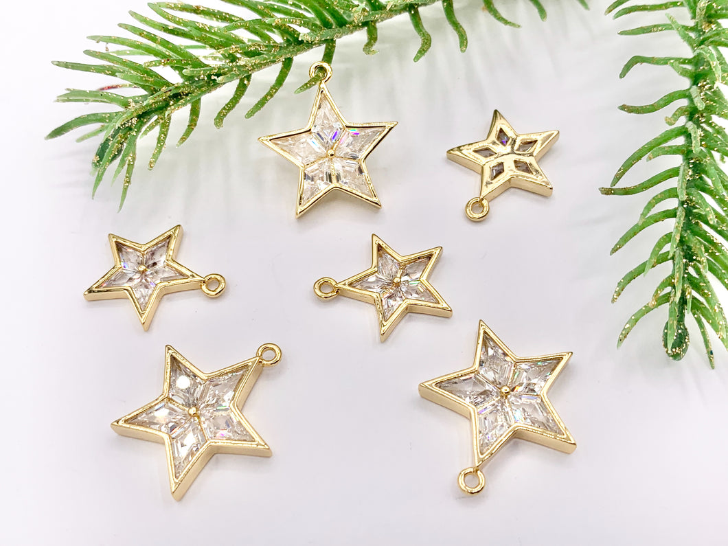 Cute CZ Pave Star Pendant in Real Gold 18K Plated Copper