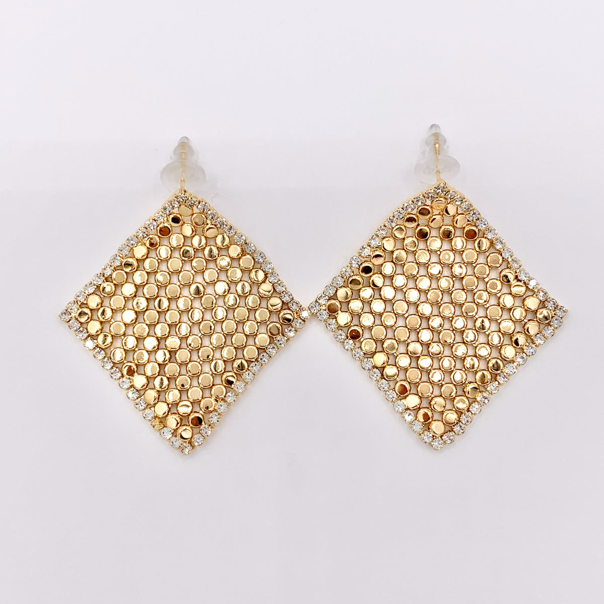 Sparkly Mesh Sequin Diamond Shaped Dangle Earrings in Cubic Zirconia 18K Gold plated Copper 1 PAIR