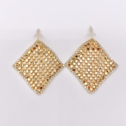 Sparkly Mesh Sequin Diamond Shaped Dangle Earrings in Cubic Zirconia 18K Gold plated Copper 1 PAIR