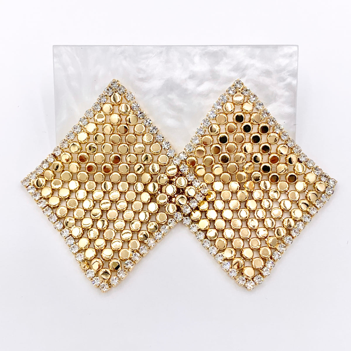 Sparkly Mesh Sequin Diamond Shaped Dangle Earrings in Cubic Zirconia 18K Gold plated Copper 1 PAIR