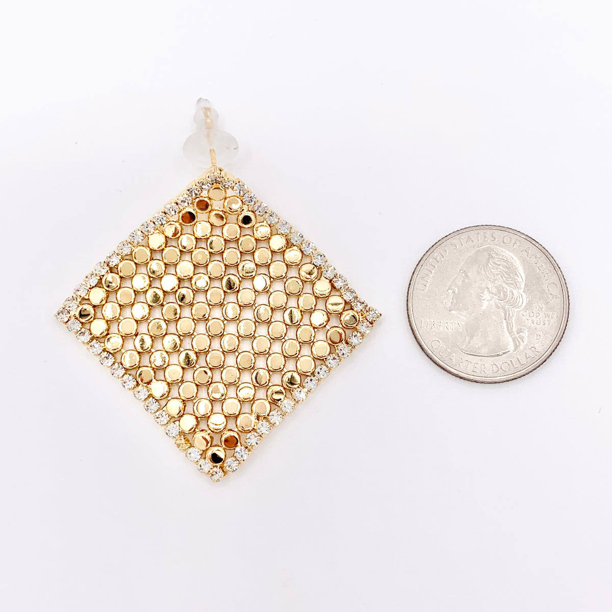 Sparkly Mesh Sequin Diamond Shaped Dangle Earrings in Cubic Zirconia 18K Gold plated Copper 1 PAIR