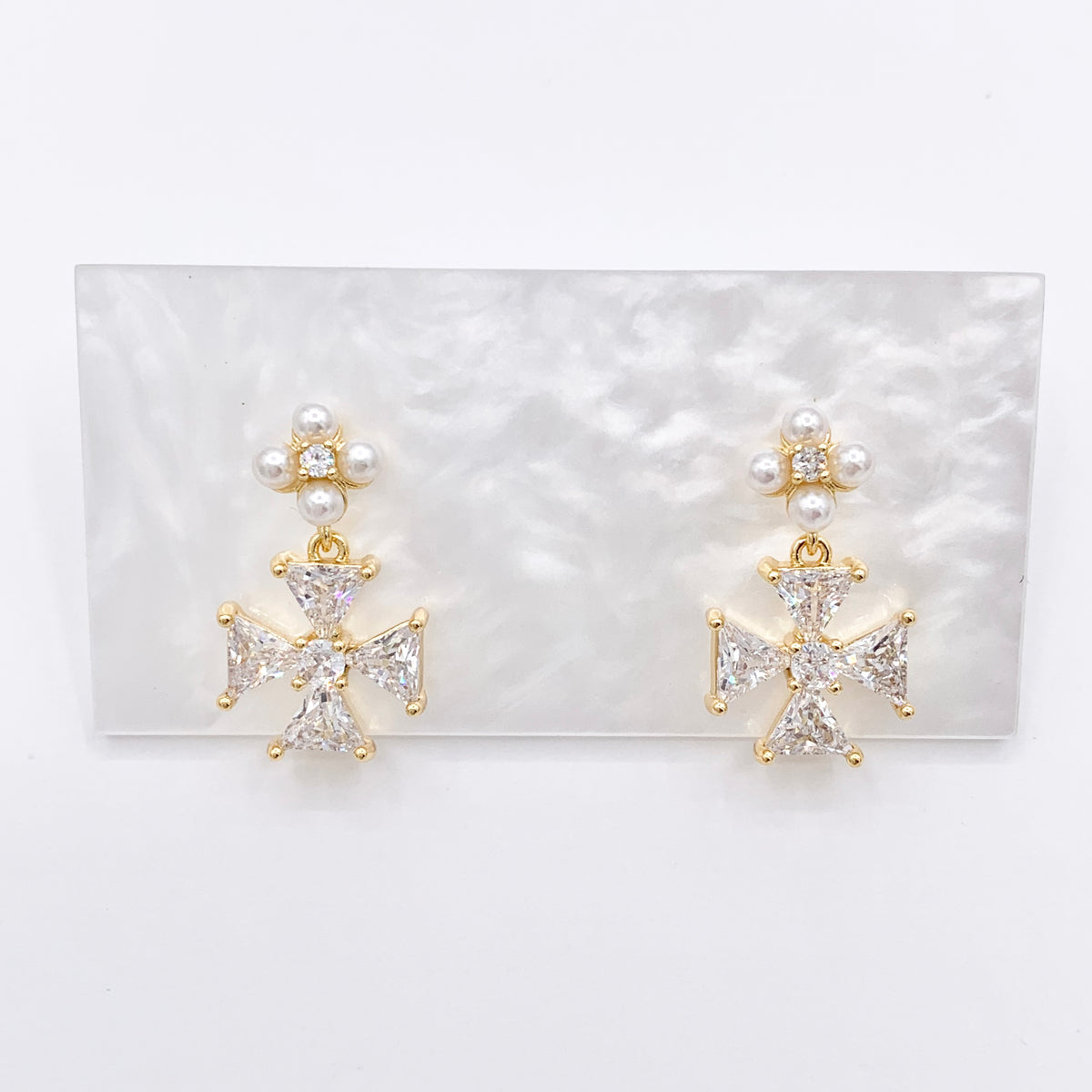Dangle Cross Earrings with CZ Pave in 18K Gold Plated Copper 3 PAIRS