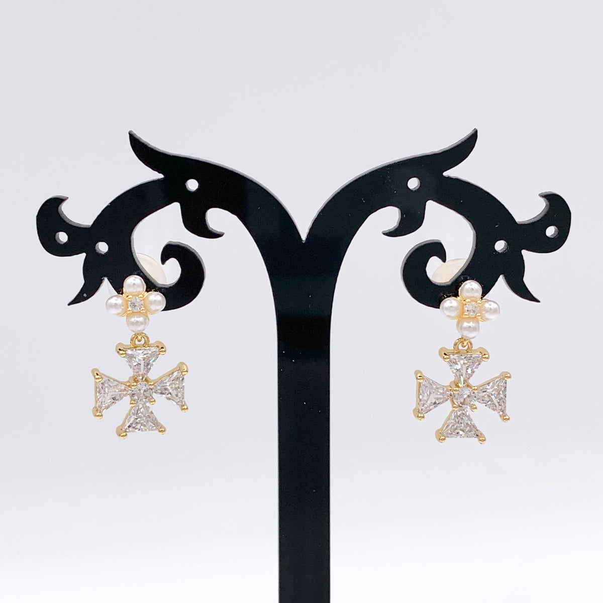 Dangle Cross Earrings with CZ Pave in 18K Gold Plated Copper 3 PAIRS