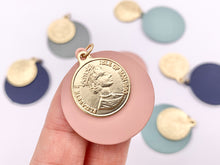 Load image into Gallery viewer, 28mm Pewter 2 pcs Matte Pastel Colorful Queen Elizabeth Coin Charms in Pink, Blue, Dark Blue, Gray 8 PCS
