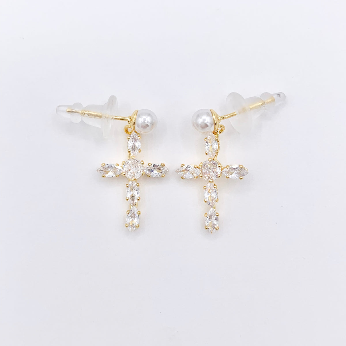 Dangle Cross Earrings with CZ Pave in 18K Gold Plated Copper 3 PAIRS