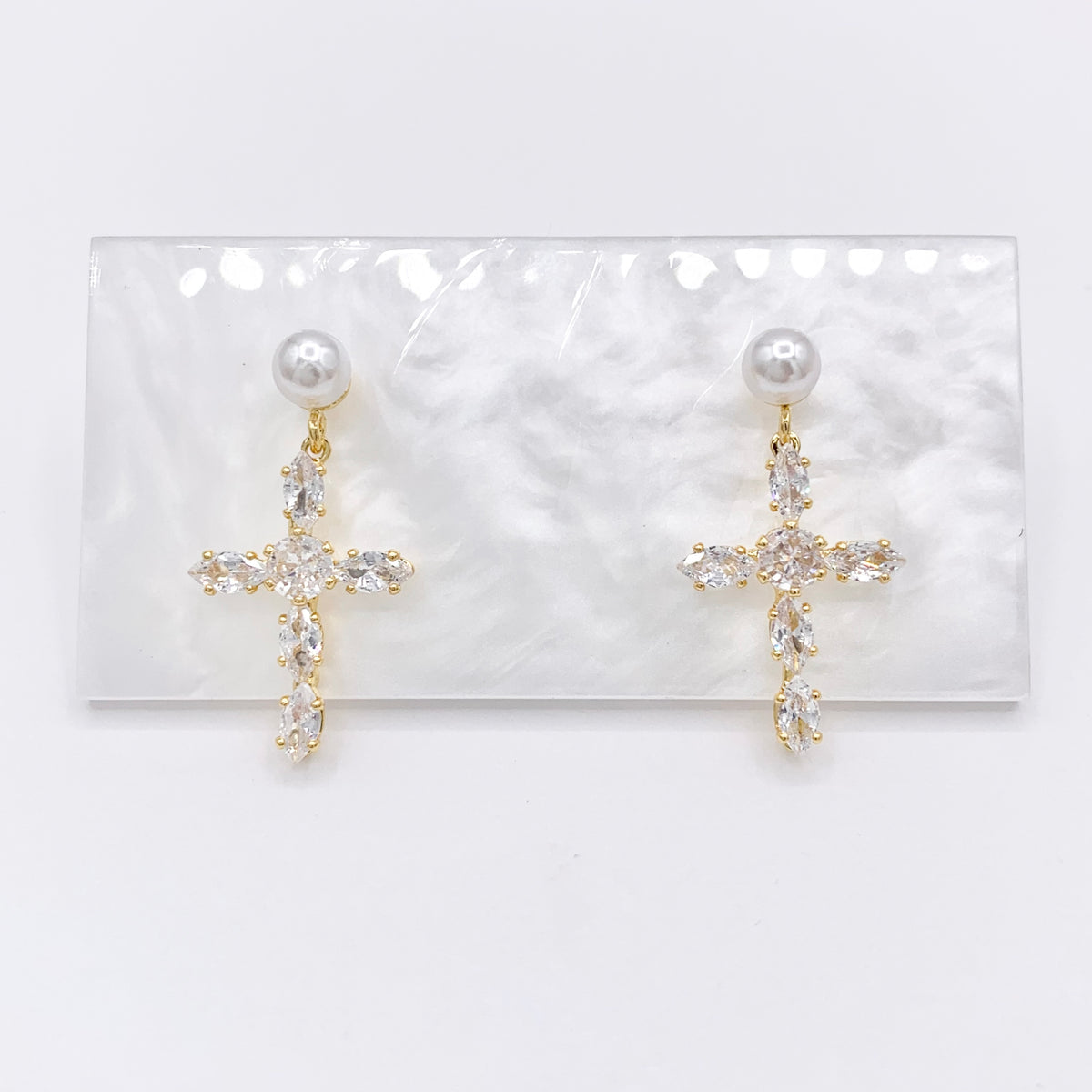 Dangle Cross Earrings with CZ Pave in 18K Gold Plated Copper 3 PAIRS