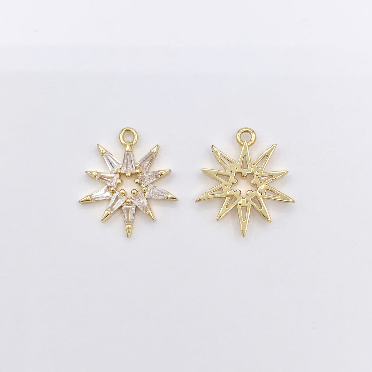 Cute CZ Pave Hollow Star Charm in Real Gold 18K Plated Copper