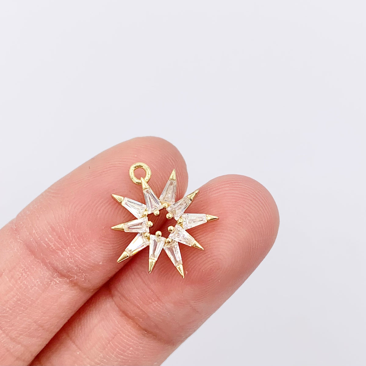 Cute CZ Pave Hollow Star Charm in Real Gold 18K Plated Copper