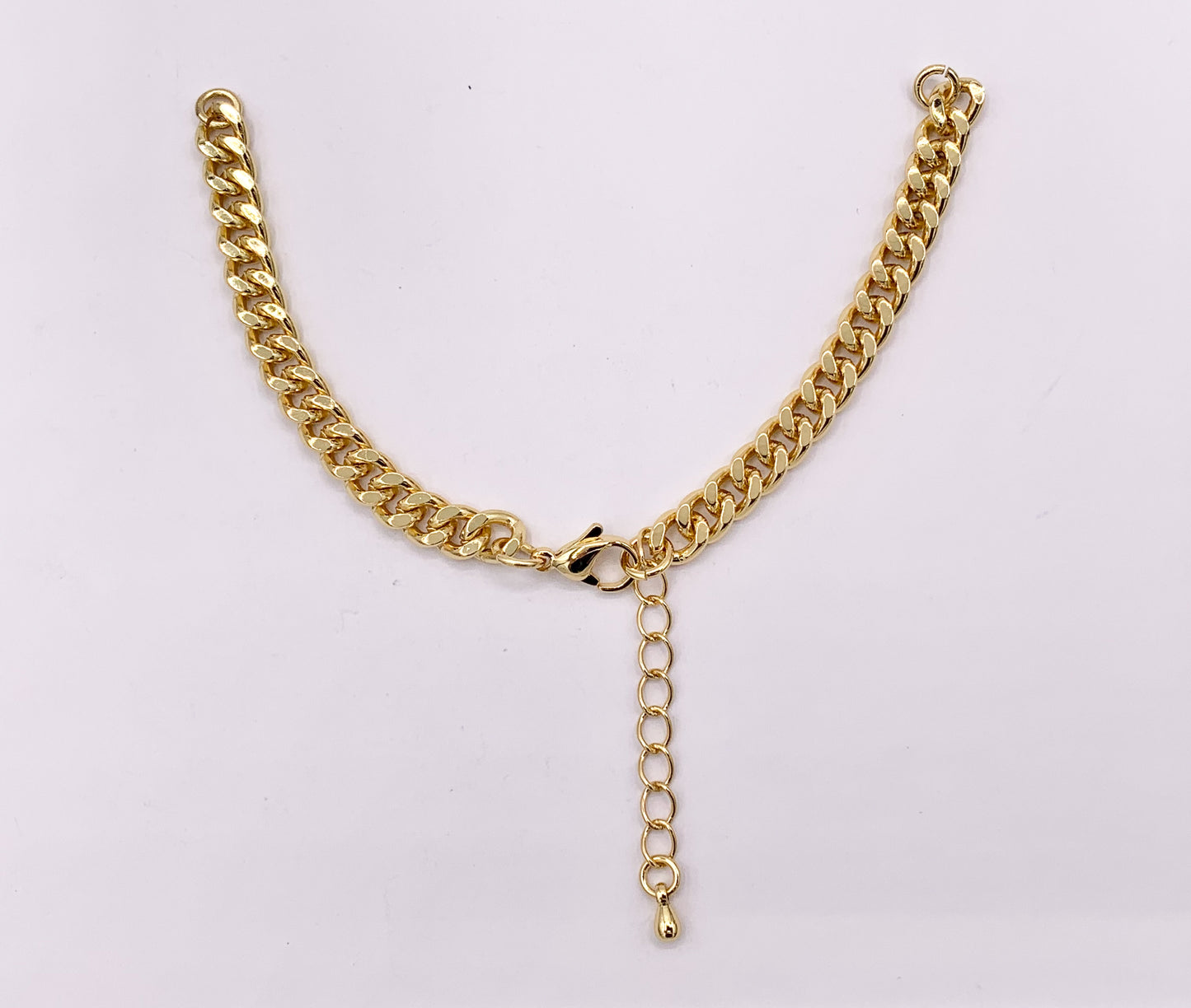 6 inches Curb Chain with 1.5 inch Extender Chain with Lobster Clasp Bracelet Component in 18K Gold Plated Copper (1PC)