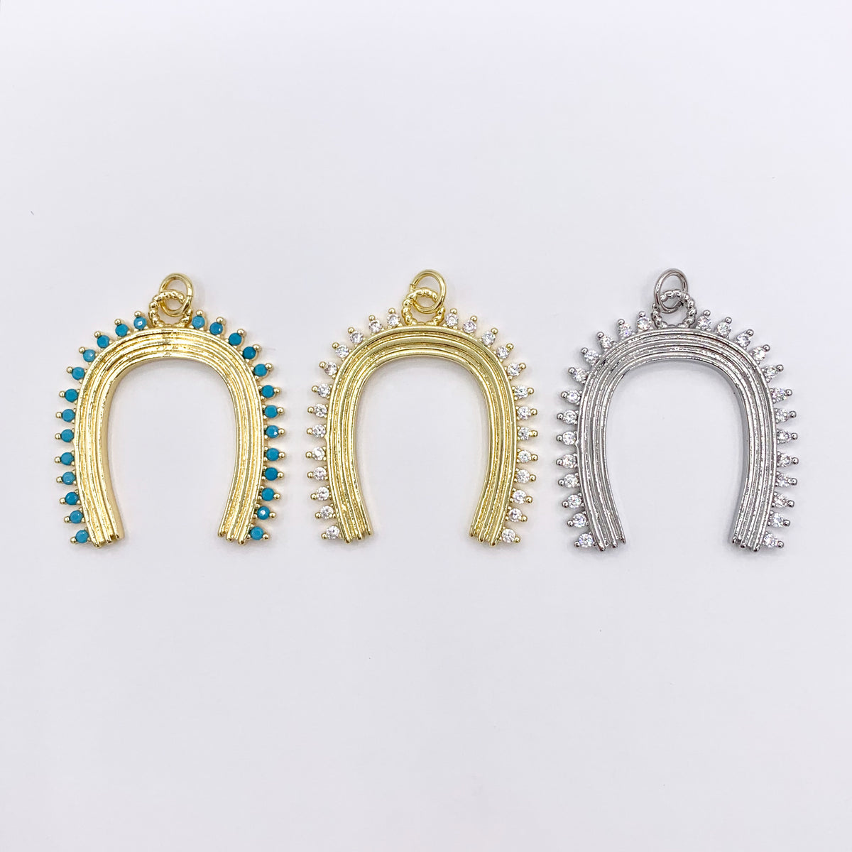 Horseshoe U Charm in CZ Pave Real 18K Gold/Silver Plated Over Copper 4 PCS