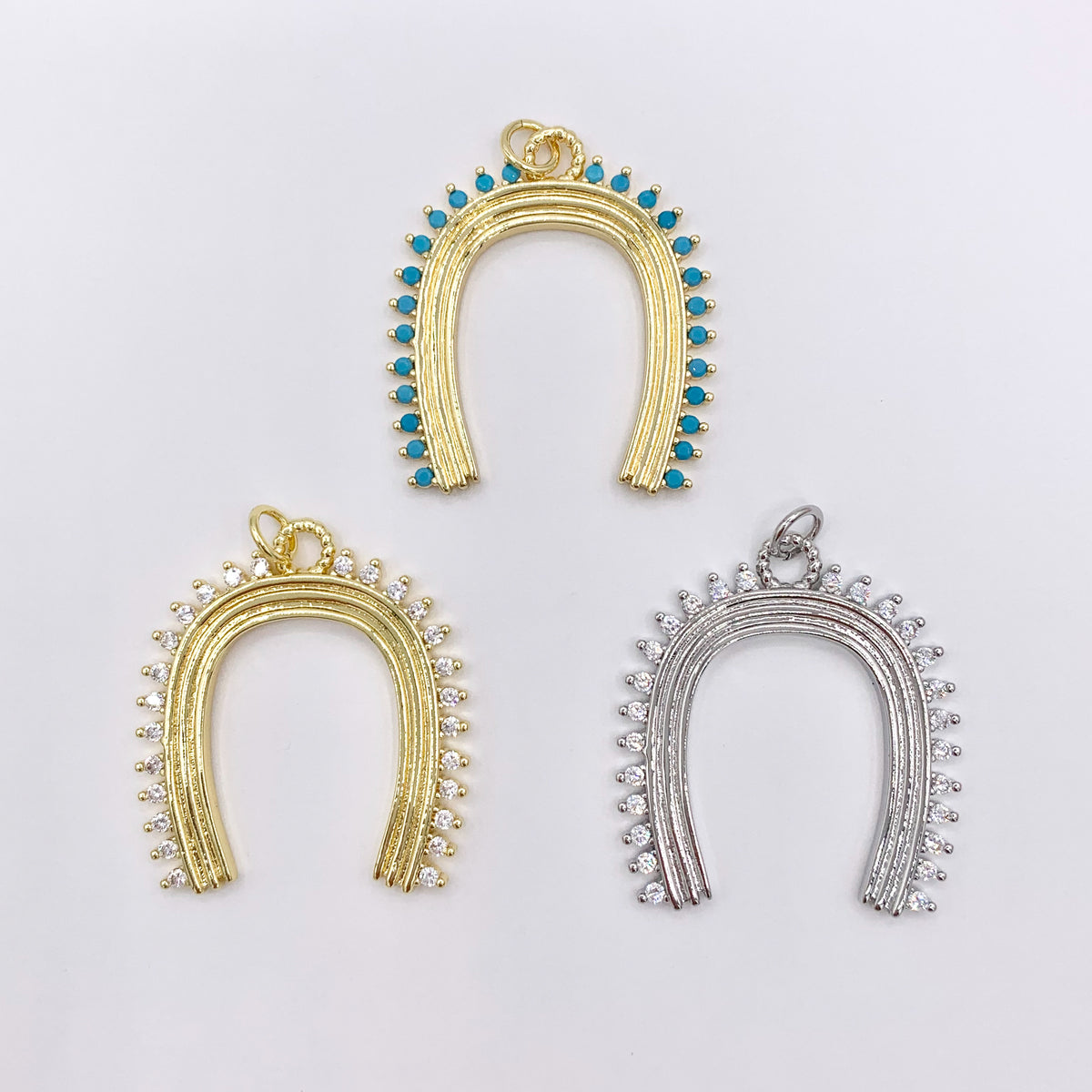 Horseshoe U Charm in CZ Pave Real 18K Gold/Silver Plated Over Copper 4 PCS