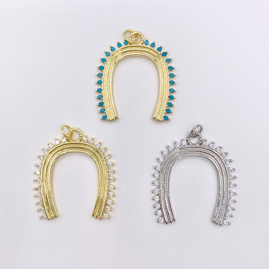 Horseshoe U Charm in CZ Pave Real 18K Gold/Silver Plated Over Copper 4 PCS