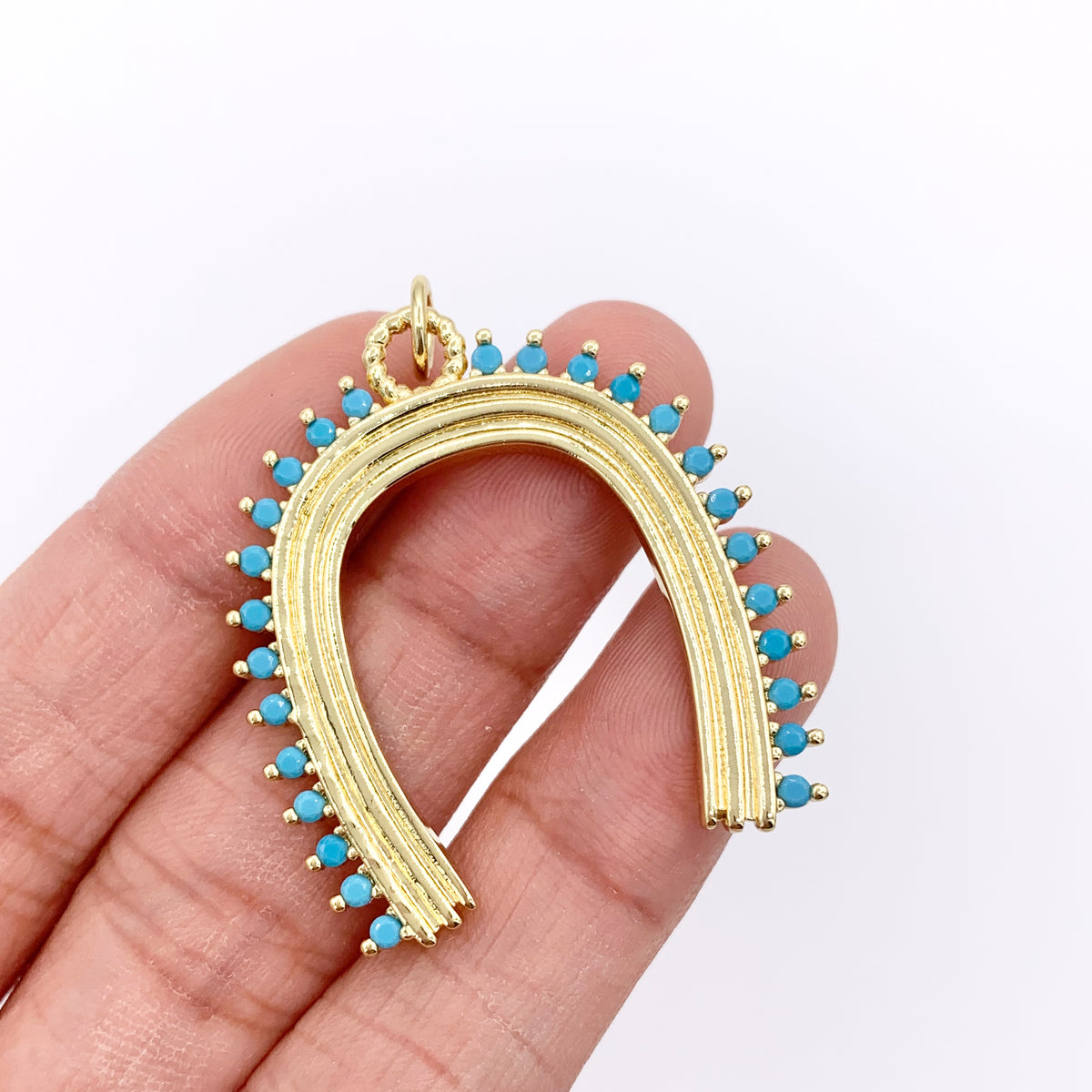 Horseshoe U Charm in CZ Pave Real 18K Gold/Silver Plated Over Copper 4 PCS