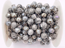 Load image into Gallery viewer, Silver Crazy Lace Agate Round Faceted + Crystal Rosary Style Beaded Chain With Gunmetal Wire By Spool 4mm 6mm 8mm
