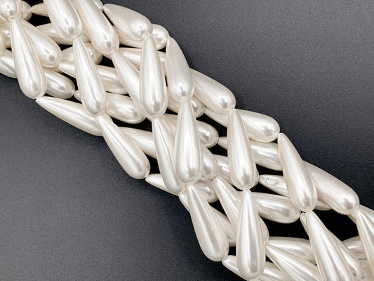 10x30mm White Shell Pearl Large Teardrop Beads Around 16" (1 Strand)