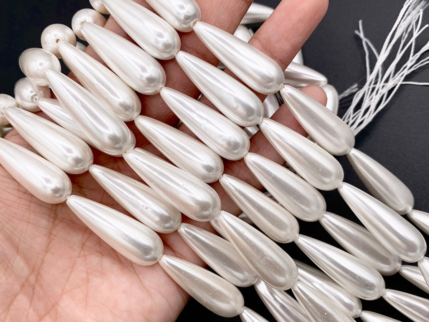 10x30mm White Shell Pearl Large Teardrop Beads Around 16" (1 Strand)
