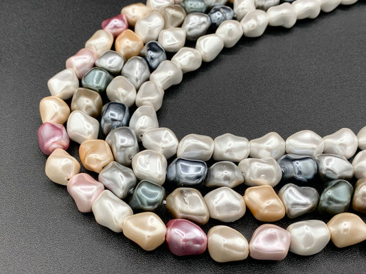 11x13mm White and Colorful Shell Pearl Nugget Beads Around 15" (1 Strand)