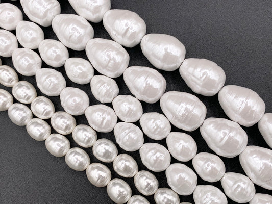 White Shell Pearl Bee Hive Shape Beads Textured Egg Shape Beads Around 15" Available in 3 Sizes (1 Strand)