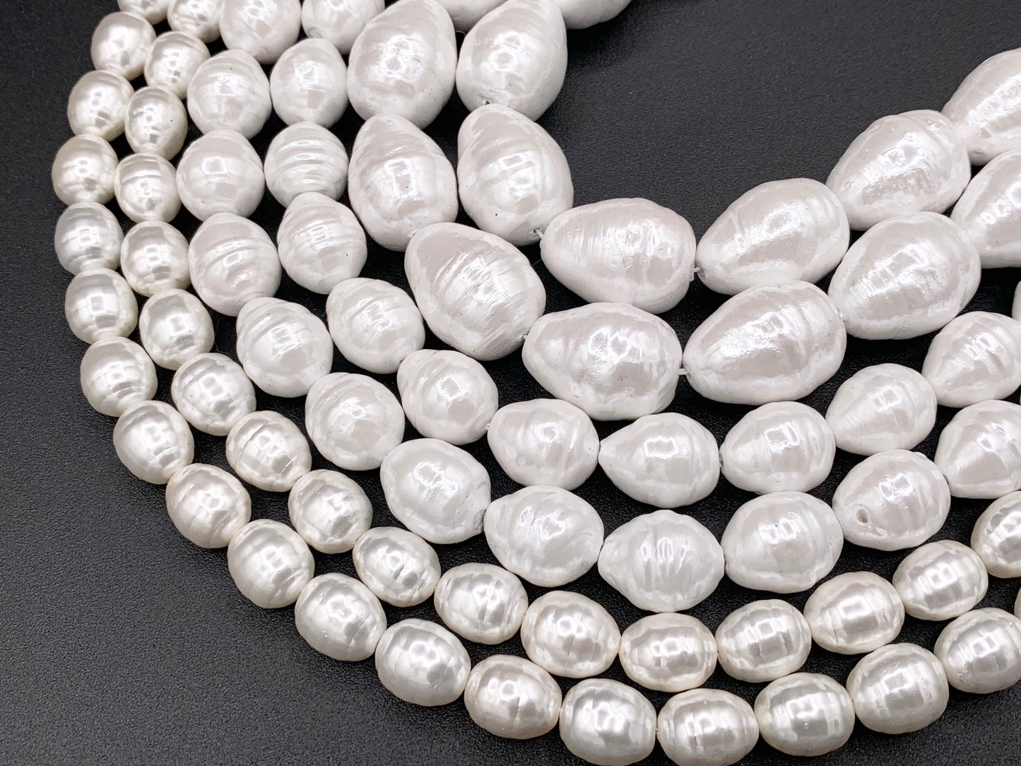 White Shell Pearl Bee Hive Shape Beads Textured Egg Shape Beads Around 15" Available in 3 Sizes (1 Strand)