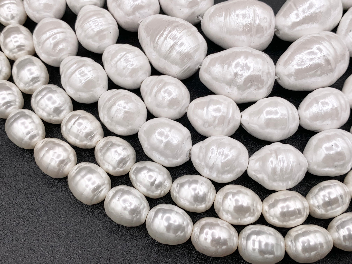 White Shell Pearl Bee Hive Shape Beads Textured Egg Shape Beads Around 15" Available in 3 Sizes (1 Strand)