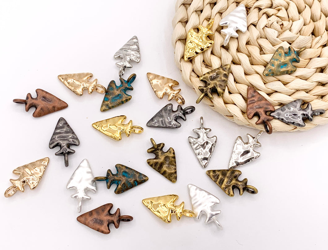 15x27mm Pewter Arrowhead Pendants in Gold, Rosy Gold, Silver, Matte Silver, Copper, Brass, Gunmetal and Blue Patina 24PCS