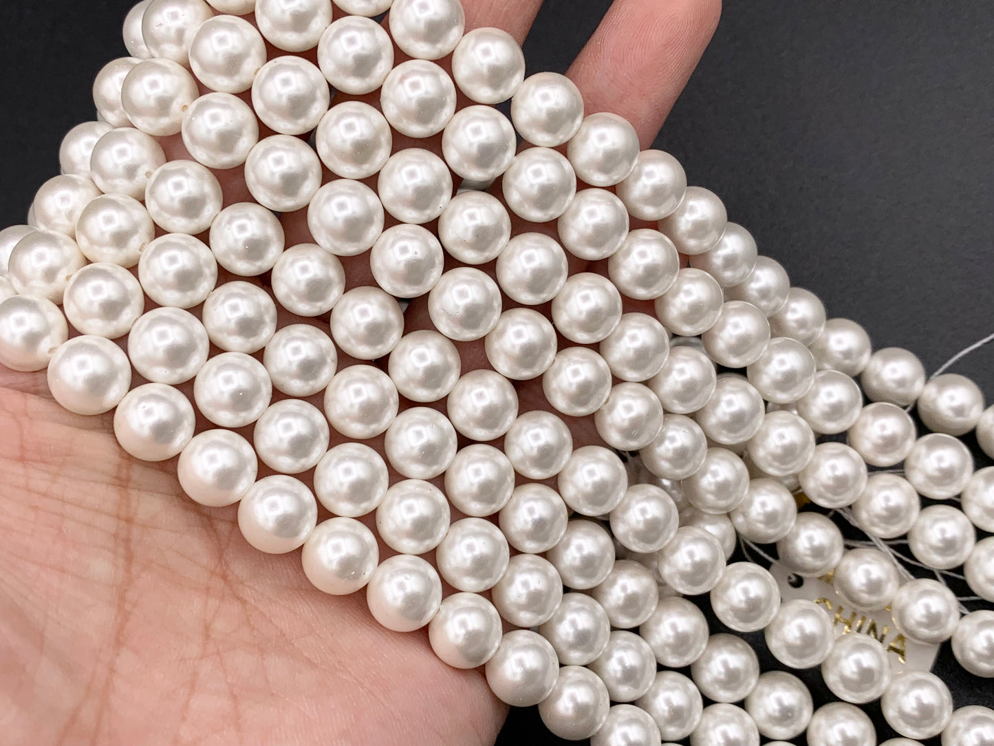 White Shell Pearl Smooth Round Beads Pearl Powder Coated Shell Beads Around 15" Available in 7 Sizes (1 Strand)