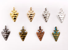 Load image into Gallery viewer, 15x27mm Pewter Arrowhead Pendants in Gold, Rosy Gold, Silver, Matte Silver, Copper, Brass, Gunmetal and Blue Patina 24PCS
