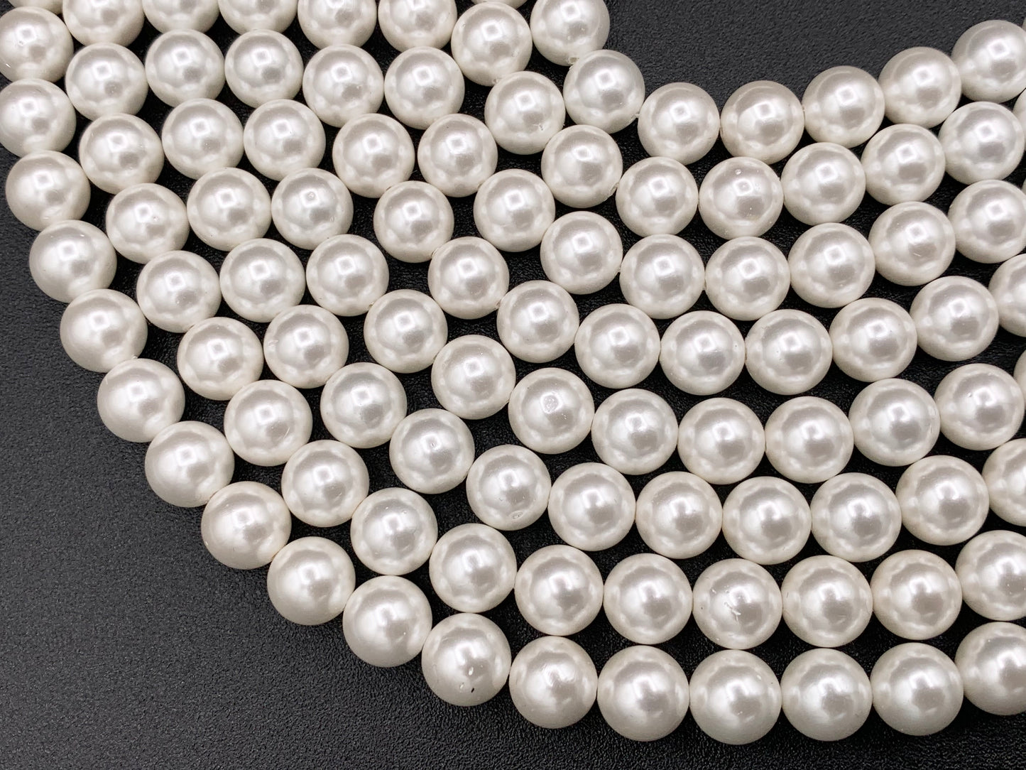 White Shell Pearl Smooth Round Beads Pearl Powder Coated Shell Beads Around 15" Available in 7 Sizes (1 Strand)
